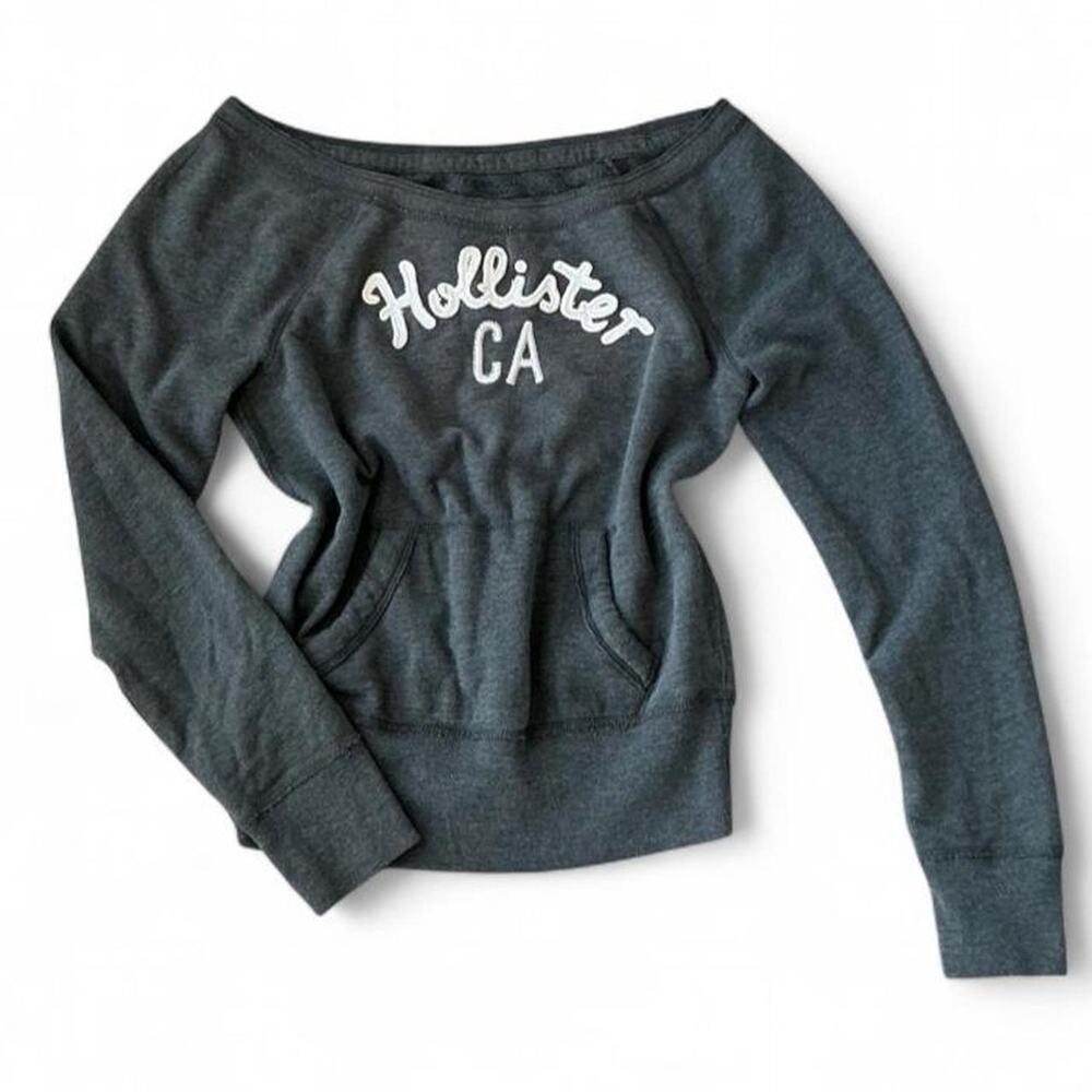 Vintage Hollister Dark Grey Off‑Shoulder Sweatshirt – Size Small